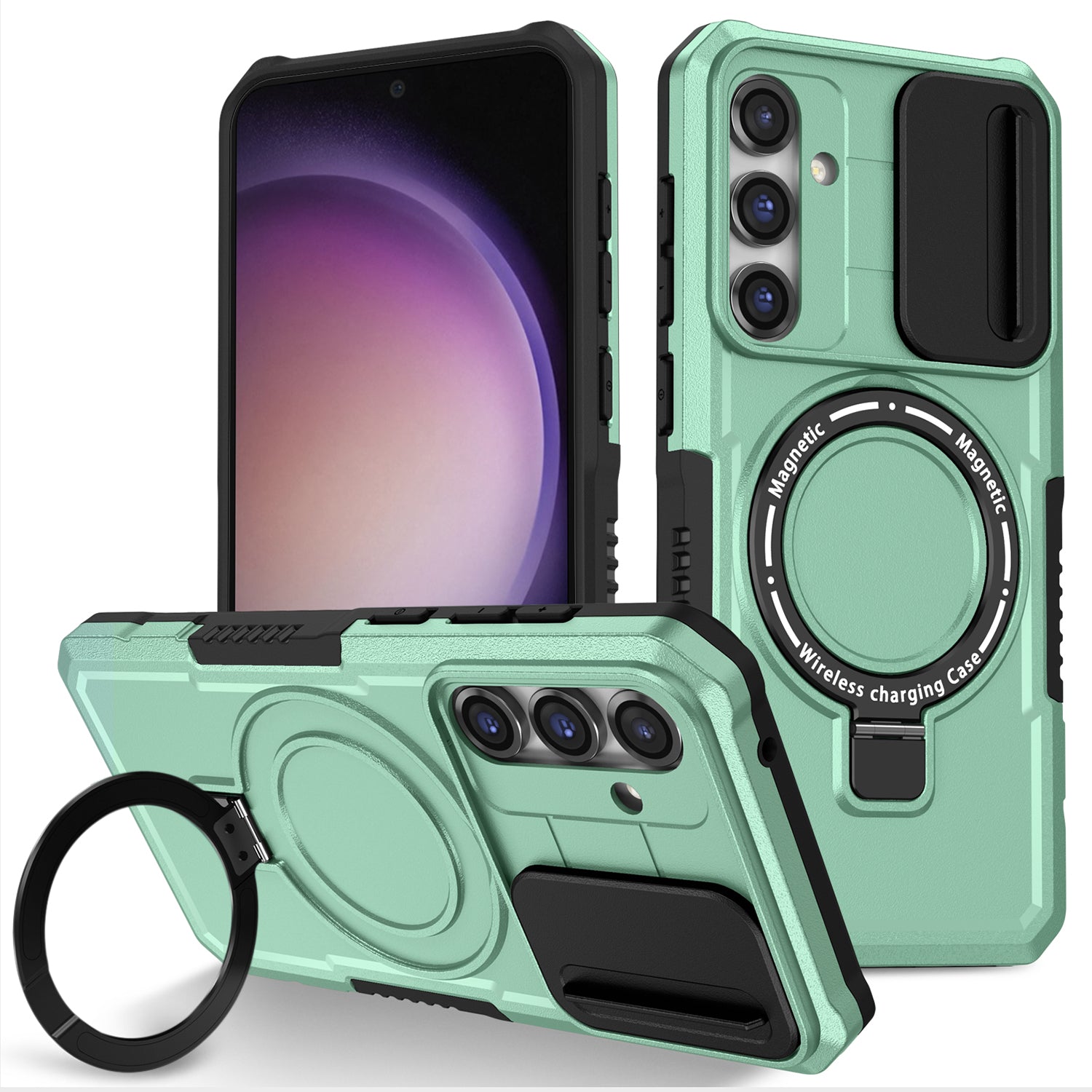 Compatible with MagSafe PC TPU Case for Samsung Galaxy S23 FE Kickstand Anti-Drop Phone Shell with Sliding Lens Cover Compatible with MagSafe PC TPU Case for Samsung Galaxy S23 FE Kickstand Anti-Drop Phone Shell with Sliding Lens Cover